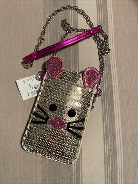 Justice Sequin Mouse Crossbody Bag - Silver with Pink Accents